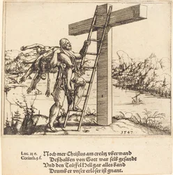 Cristo ascendiendo a la cruz con el pecado, la muerte y el diablo
