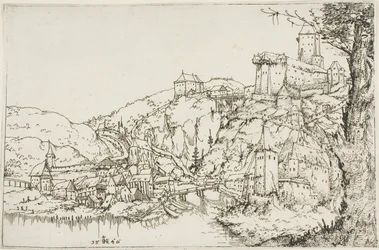 Paisaje con río, ciudad y castillo