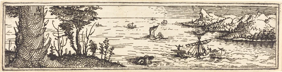 Paisaje con un Lago y Veleros