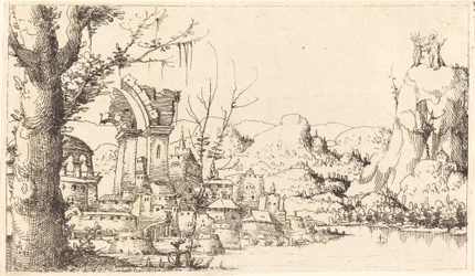 Paisaje fluvial con la tentación de Cristo