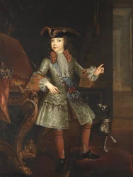 Retrato del rey Luis XV (1710-1774) de niño - Augustin-Oudart Justinat (?-1743). Óleo sobre lienzo