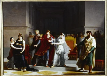 Última escena de la tragedia "Rodogune" en el Théâtre-Français, 1810 (óleo sobre lienzo)