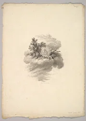 Viñeta con moneda en una nube con rosas a la izquierda y palomas abajo y a la derecha, 1778-80