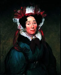 Retrato de una dama con un gorro rojo y blanco