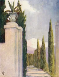 Puerta de los Jardines del Generalife, Granada (litografía en color)