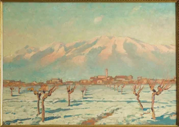 Paisaje cubierto de nieve (óleo sobre masonita)