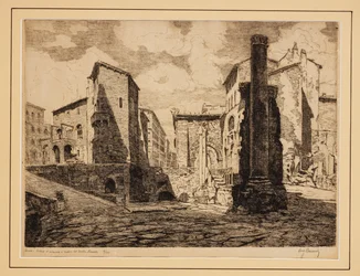 Pórtico de Octavia y ruinas del teatro de Marcelo (aguafuerte)