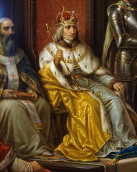 Federico III, siendo presionado para marchar contra los turcos por el poeta triestino Raffaele Zovenzoni, detalle, por Augusto Tominz (1818-1883)