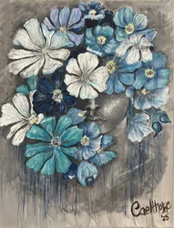 Retrato floral azul