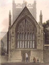 Exterior del Merton College, frente a la ventana norte de la capilla, ilustración de la 