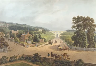 Una vista del Arco de Highgate, 1821, grabado por John Hill (1770-1850)
