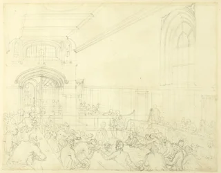 Estudio para Guild Hall, Examen de un quebrado ante sus acreedores, de Microcosmos de Londres