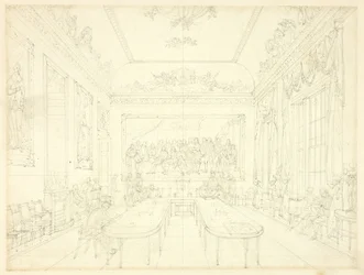 Estudio para Trinity House, de Microcosm of London (recto); Boceto arquitectónico de fachadas de casas en hilera (verso)