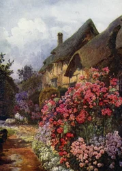 Phloxes and Tall Standards of Dorothy Perkins Rose at Ann Hathaway