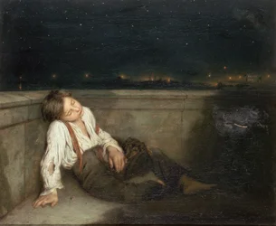 Un receso en un puente de Londres (óleo sobre lienzo)