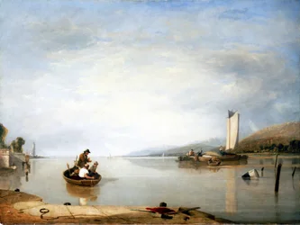 Escena de pesca cerca del castillo de Cowes (Inglaterra). Óleo sobre lienzo de Sir Augustus Wall Callcott (1779-1844).