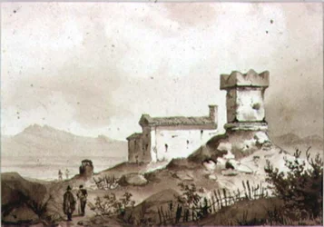 Paisaje italiano con sarcófago romano antiguo