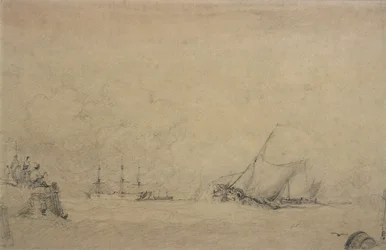 Lugger dirigiéndose a la boca de un puerto