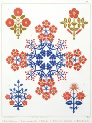 Diseño de papel tapiz con motivo de violeta, iris y tulipán, impreso por M. y N. Hanhart