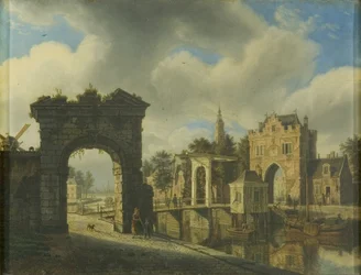 Escena de canal con puente levadizo