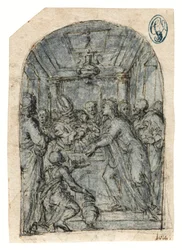 La Presentación en el Templo (tiza con pluma y tinta, aguada y realce blanco sobre papel)