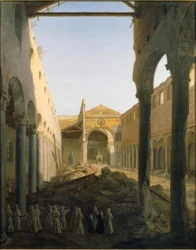 Interior de San Paolo fuori le mura tras el incendio de 1823.