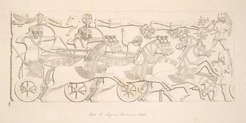 Guerreros asirios en batalla, de Monumentos de Nínive, pub. 1849