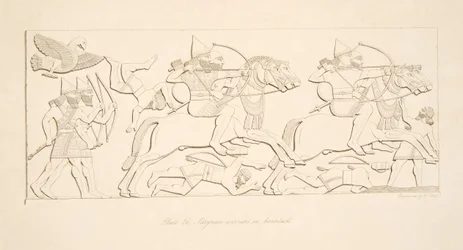 Guerreros asirios a caballo, de Monumentos de Nínive, pub. 1849