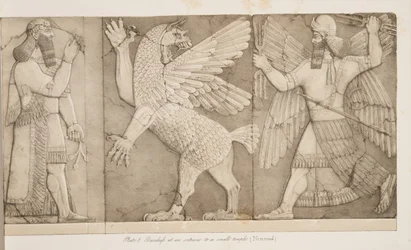 Bajorrelieves en la entrada de un pequeño templo (Nimrud), de Monumentos de Nínive, pub. 1849