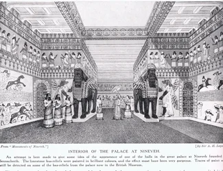 Interior del Palacio de Nínive, ilustración de 
