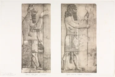 Monumentos de Nínive: Placa 6, Dios-pez Nimroud, figura cerca de una entrada Kouyunjik, 1853