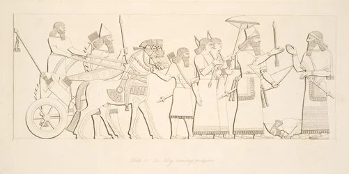 El rey recibiendo prisioneros, de Monumentos de Nínive, pub. 1849