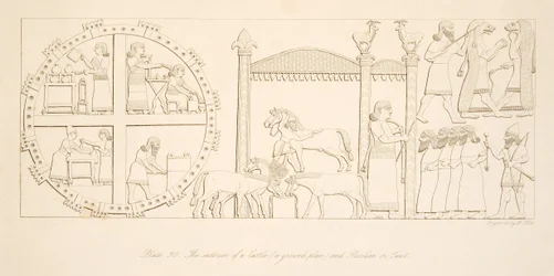 El interior de un castillo (un plano) y pabellón o tienda, de Monumentos de Nínive, pub. 1849