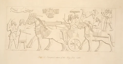 Retorno triunfal del rey de la batalla, de Monumentos de Nínive, pub. 1849