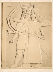 Dos arqueros y un escudero, de Monumentos de Nínive, pub. 1849