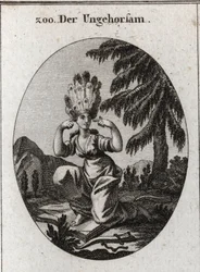 Alegoría de la desobediencia. El libro de la vergüenza expresa su desprecio por las leyes y preceptos que domina al pisotear el freno y el yugo. Se tapa los oídos para no escuchar reprimendas. Su cabello está hecho de plumas de pavo real. Grabado.