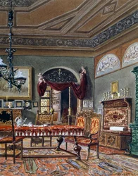 Salón estilo Biedermeier, acuarela, Austria