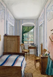 Pequeña sala estilo Biedermeier, acuarela, Austria