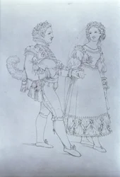 Diseños de vestuario para Fígaro y Susanna de la ópera 