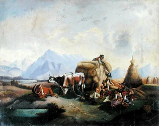 Escena de cosecha en Austria, mediados del siglo XIX
