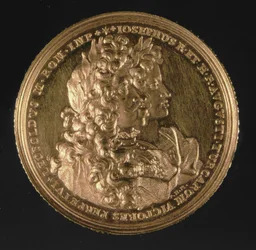 Medallón con retratos de los Emperadores del Sacro Imperio Romano Leopoldo I (1640-1705) y José I (1678-1711) por Philipp Heinrich, 1692
