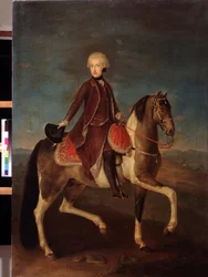 Retrato ecuestre de la emperatriz María Teresa de Habsburgo de Austria (1717-1780). Pintura de la escuela austriaca entre 1740 y 1750 (siglo XVIII). Estilo clásico. Óleo sobre tela. Museo Pushkin, Moscú.