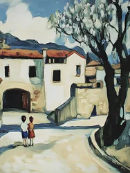 Niños en el camino del pueblo