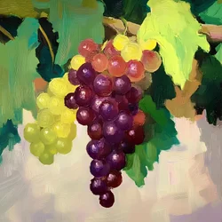 Naturaleza muerta con uvas de colores