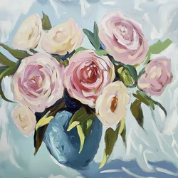 Rosas rosas en un jarrón azul