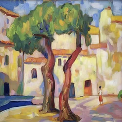 Árboles del pueblo bañados por el sol
