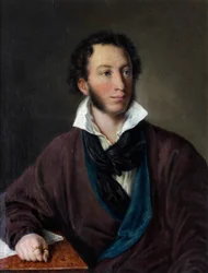 Retrato del autor Alexander S. Pushkin 1799-1837 Copia después de V. Tropinin, 1827