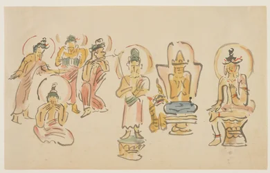 Caricaturas del templo Asakusa Kannon A, c. 1900