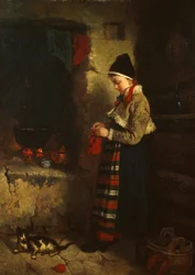 niña tejiendo