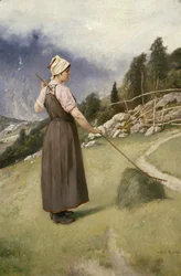 Niña rastrillando heno (óleo sobre lienzo)